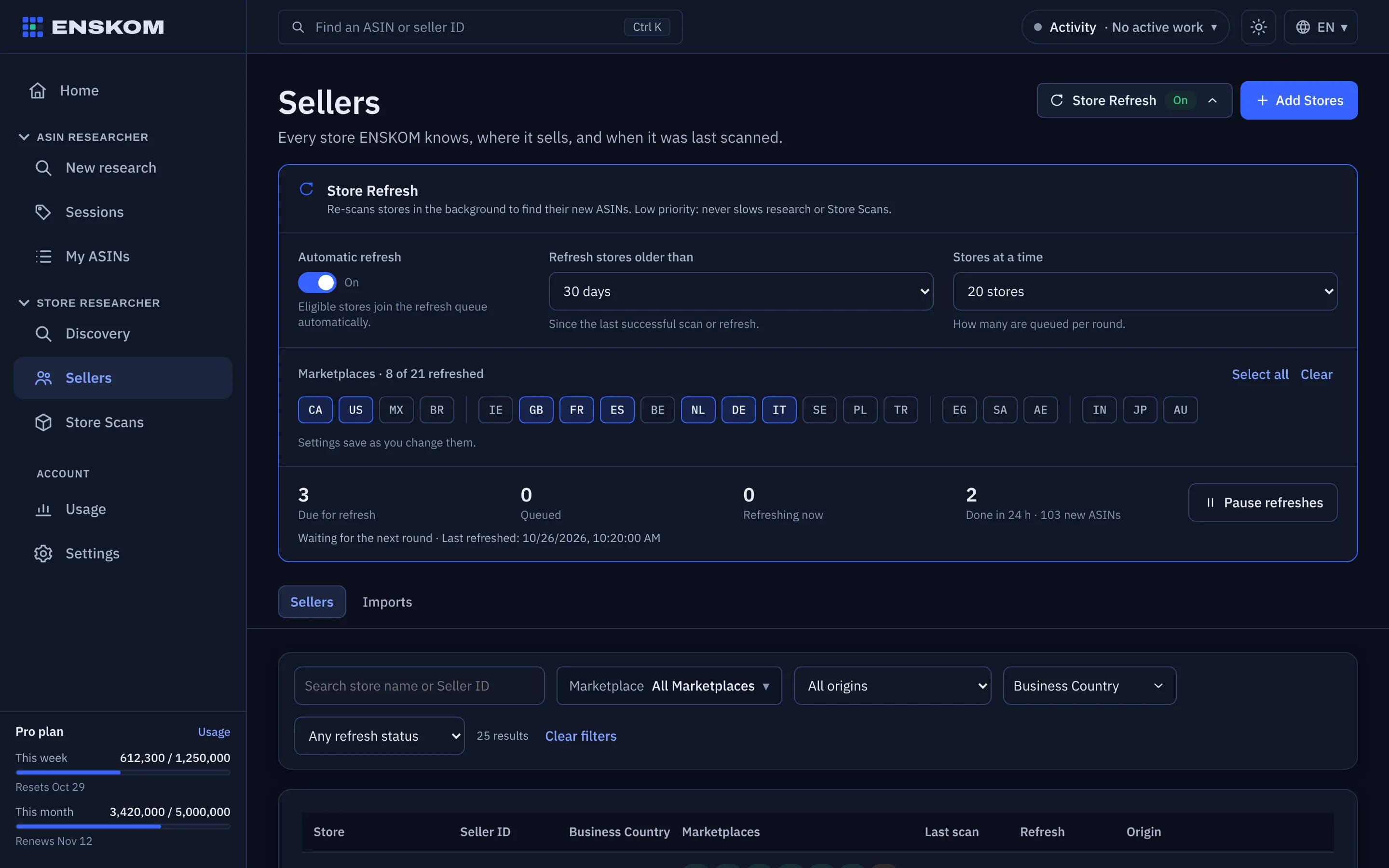 Store Refresh settings