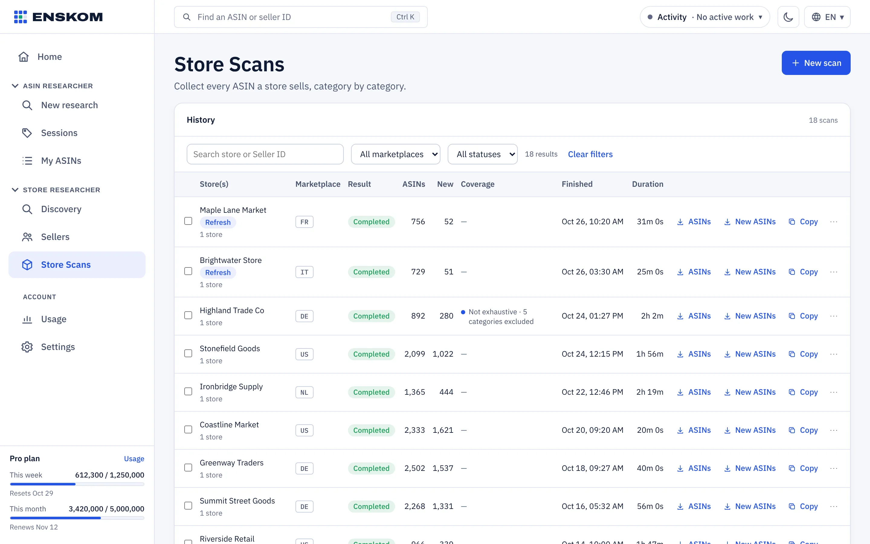 Store Scan history with coverage