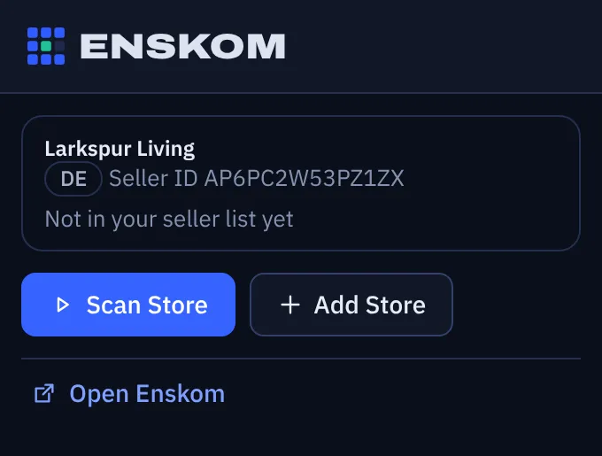 ENSKOM browser button on a seller page